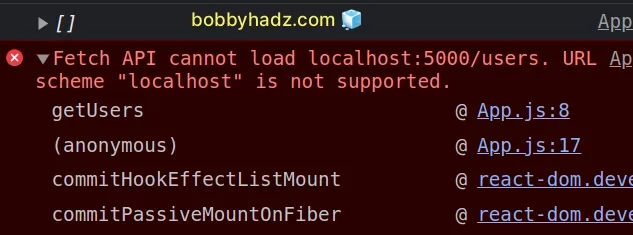fetch api cannot load localhost url scheme not supported
