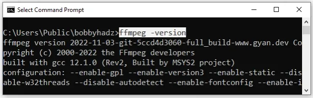 ffmpeg command works