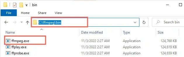 location of ffmpeg exe file
