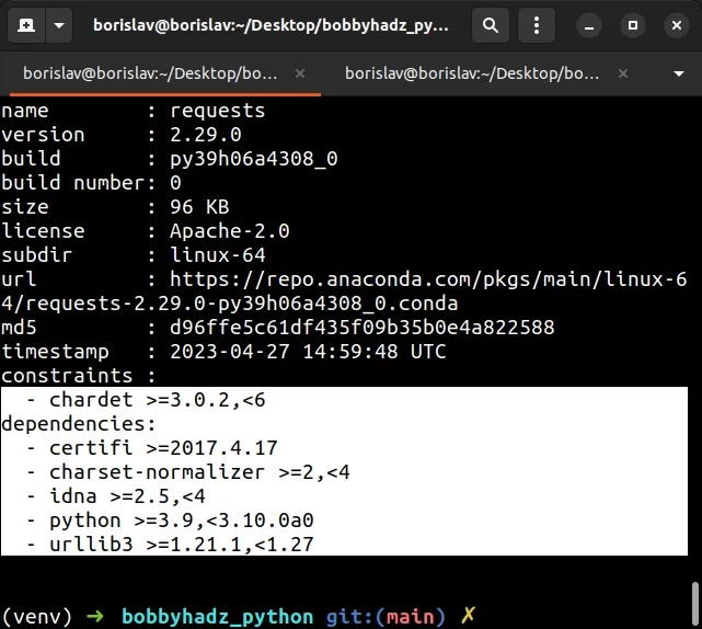 find python package dependencies using conda