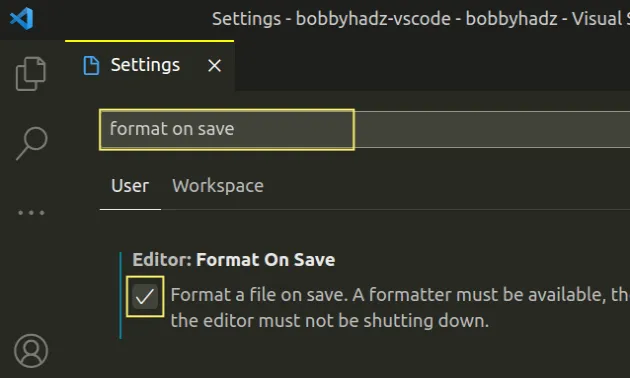 enable format on save setting