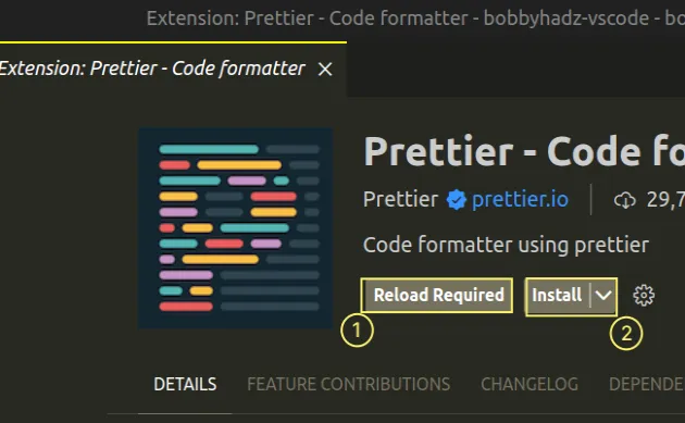 reload and install prettier