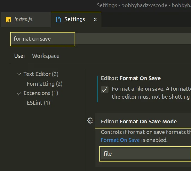 set format on save mode to file