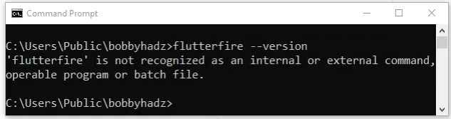 flutterfire is not recognized as internal or external command