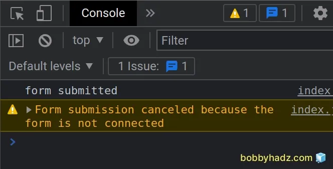 form submission canceled because the form is not connected