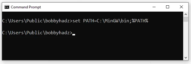 add path to mingw binary to path using cmd