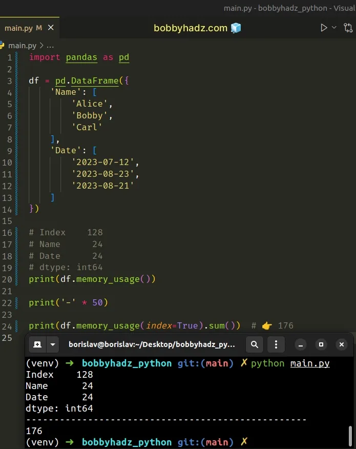 get memory size of dataframe in pandas