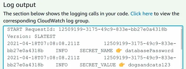 lambda secret logs