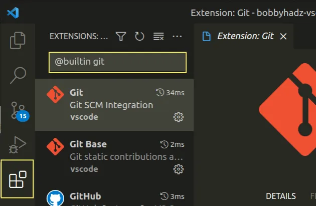 make sure git extension installed and enabled