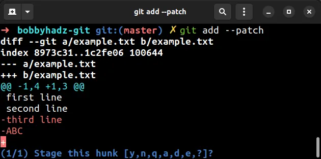 git add with patch flag