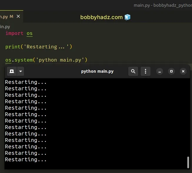 restart python script using os system