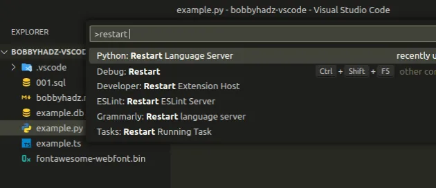 type restart and select server