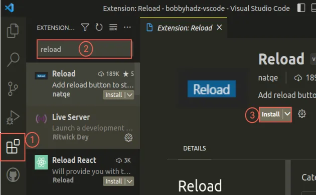 vscode install reload extension