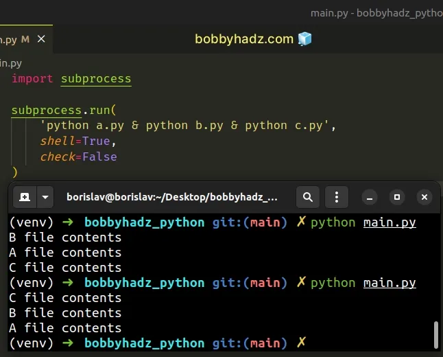 run multiple python files concurrently with subprocess run