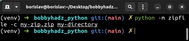 creating zip archive of directory using python command