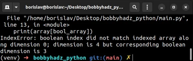 index error boolean index did not match indexed array along dimension