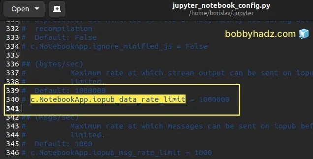 search for iopub data rate limit line