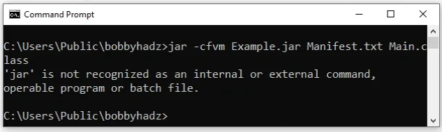 jar is not recognized as internal or external command