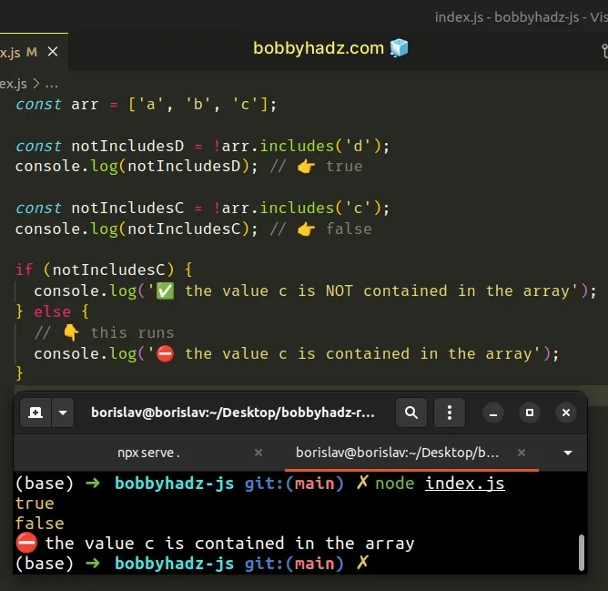 check if array does not contain value