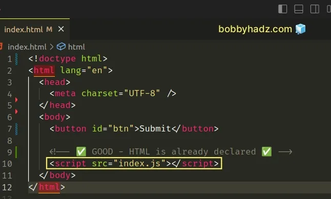 place js script tag at bottom of body tag