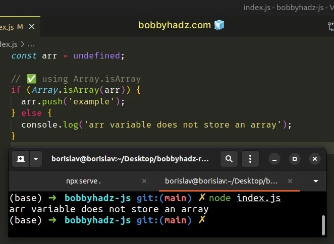 check if variable stores an array before calling push