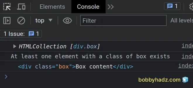 check if dom element exists using getelementsbyclassname