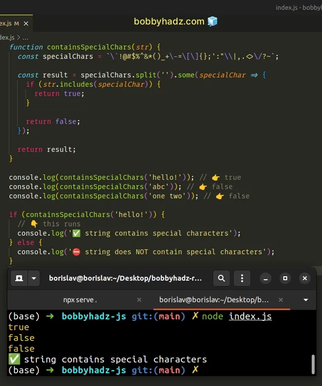 Javascript Check If String Contains Special Characters