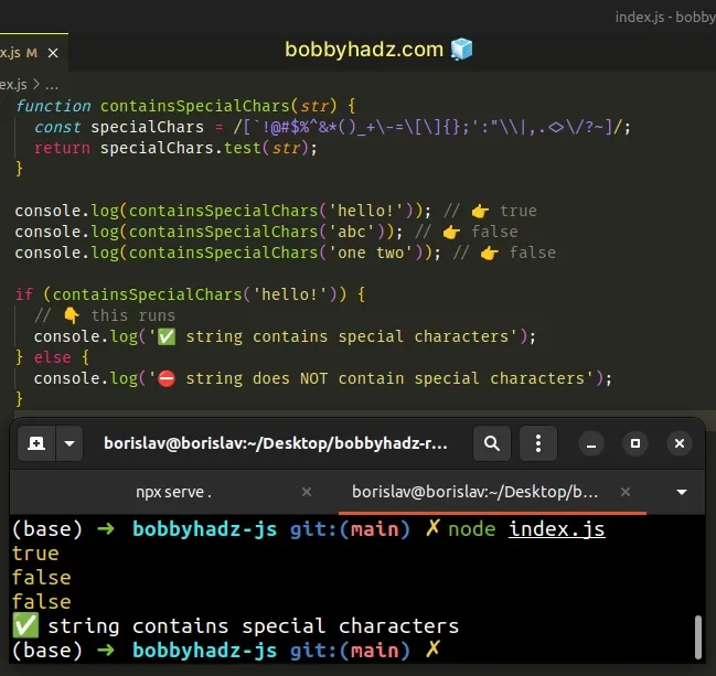 Check if String contains Special Characters in JavaScript | bobbyhadz