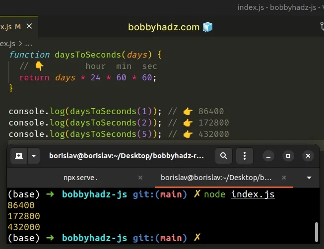 convert days to seconds using javascript
