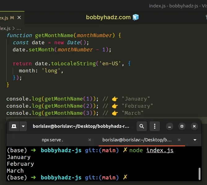 Convert Month number to Month name and vice versa in JS | bobbyhadz