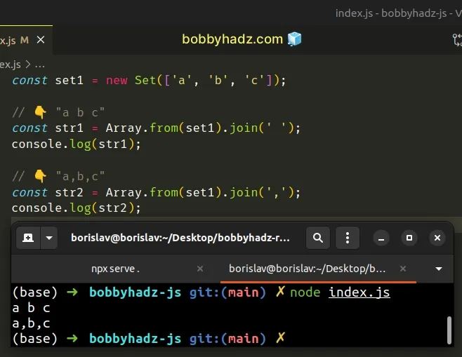 How to Convert a Set to a String in JavaScript | bobbyhadz