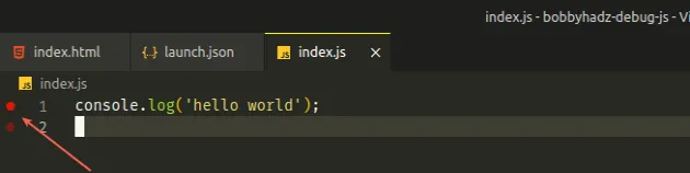 set a break point in index js