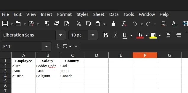 contents of excel file
