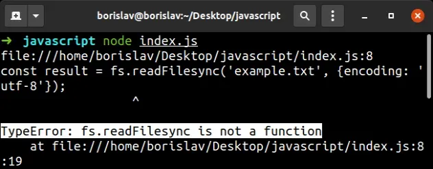 fs readfilesync is not a function