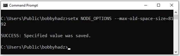 cmd set node options environment variable