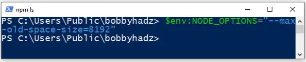 set node options environment variable in powershell