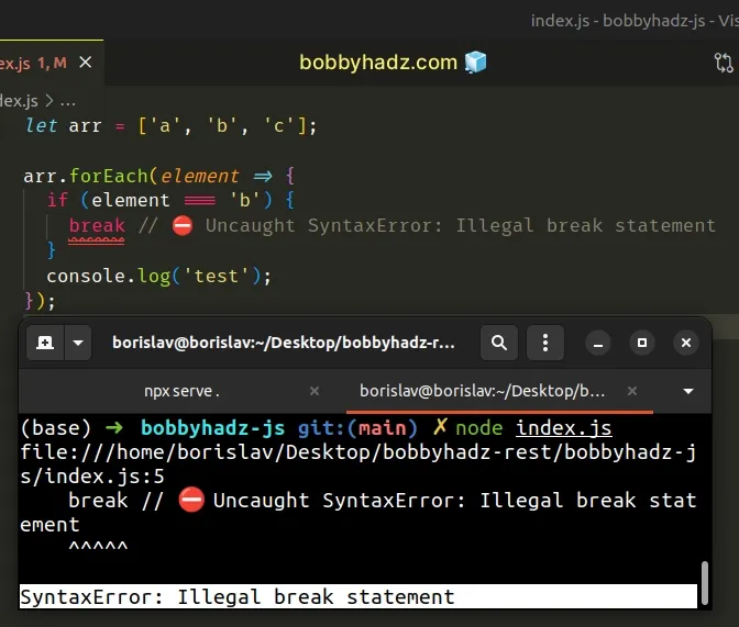 syntaxerror illegal break statement