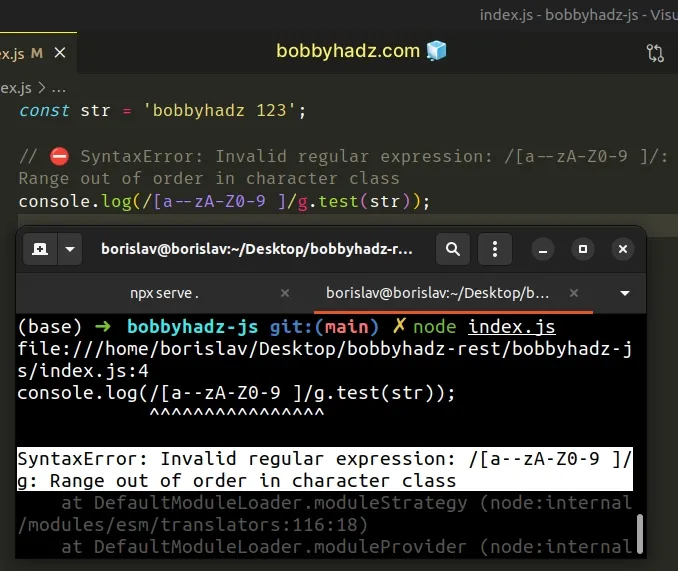 Invalid Regular Expression Range Out Of Order Error In Js Bobbyhadz