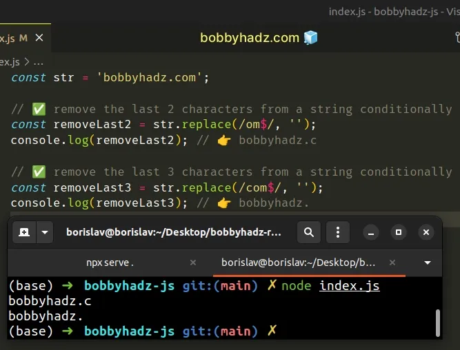 Remove the last N Characters from a String in JavaScript | bobbyhadz