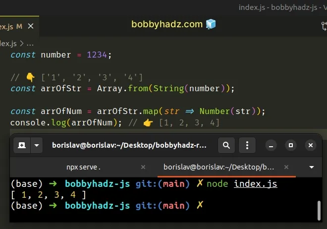 Split a Number into an Array in JavaScript | bobbyhadz
