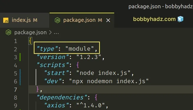 set type property to module in package json