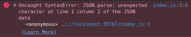syntaxerror json parse unexpected character