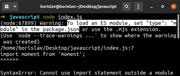 to load es module set type module in package json