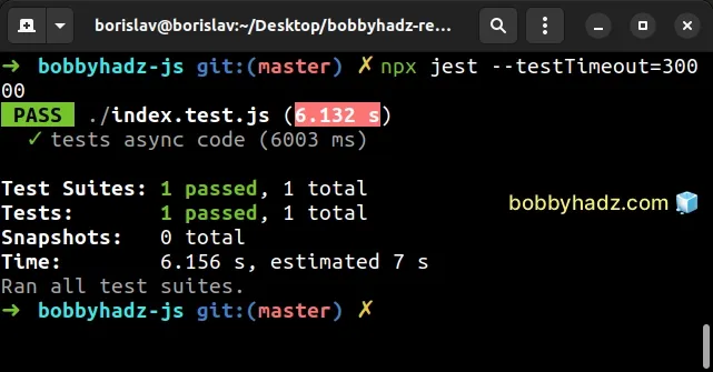 increase jest timeout with testtimeout flag