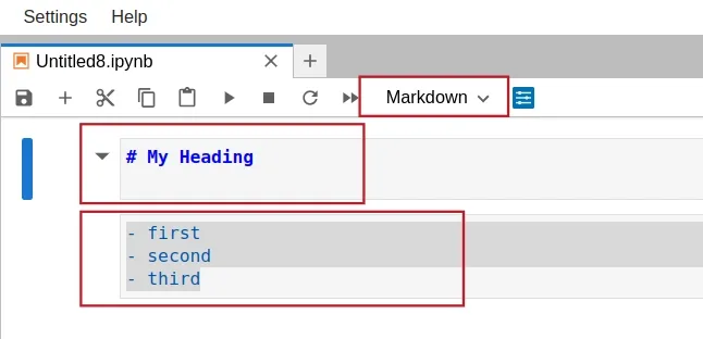 select markdown and add heading