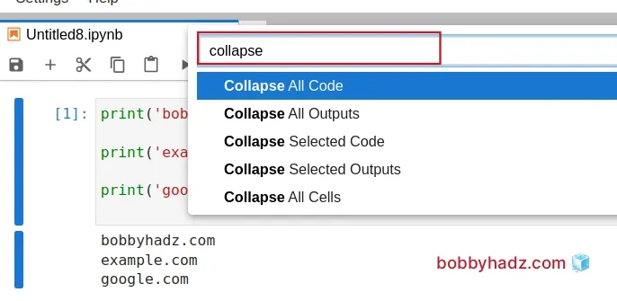 type collapse in command palette