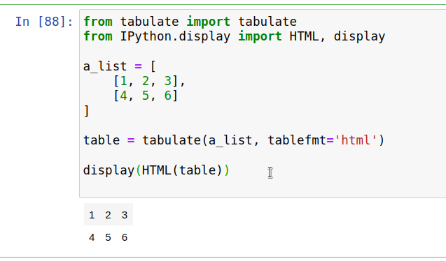display list in table format using tabulate