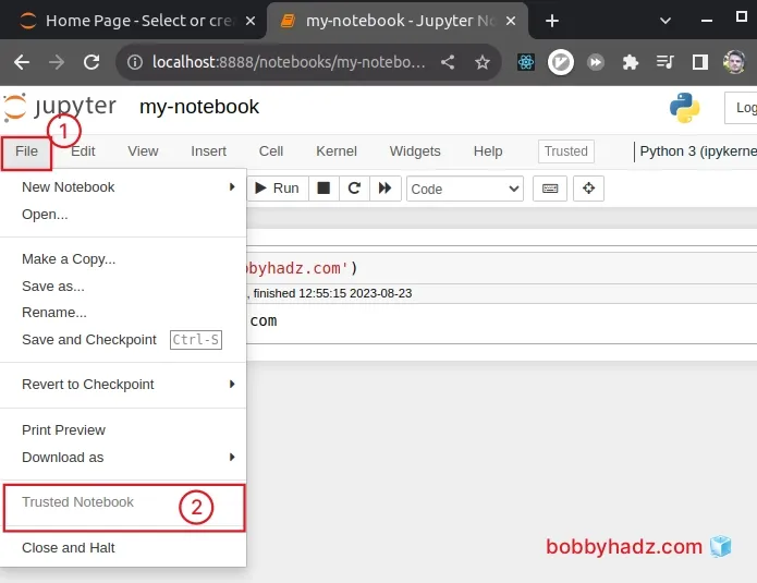 Jupyter Notebook "Not Trusted" issue [Solved] bobbyhadz