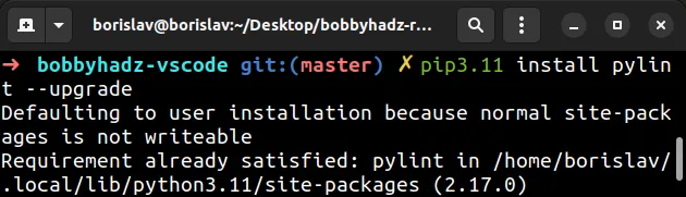 install pylint using specific pip version