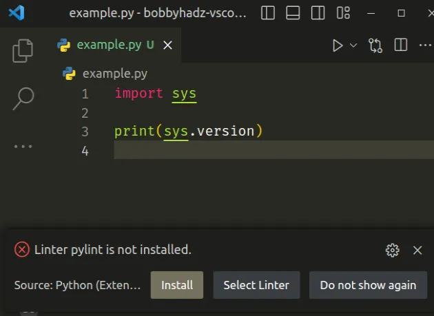 vscode linter pylint is not installed